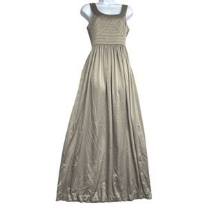 BCBGeneration Maxi Dress 4 Green Pleated Scoop Neck Sleeveless Fit Flare Gown